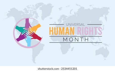 El Mes Universal de los Derechos Humanos se celebra cada año en diciembre. Personas Concepto de conciencia. fondo, cartel, diseño de Ilustración vectorial de Plantilla de Anuncio.