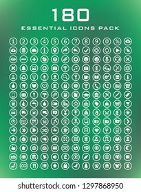 Universal icon set. 180 solid icons - social media, medicine, computer, graphic design, electronics, marketing, business, restaurant, arrow, money, web.