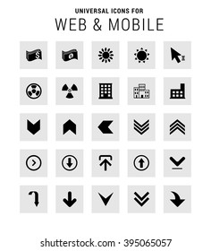 Universal Icon Set. 25 universal icons for website and app. Isolated Elements. flat, solid, mono, monochrome, plain, contemporary style. Vector illustration 
