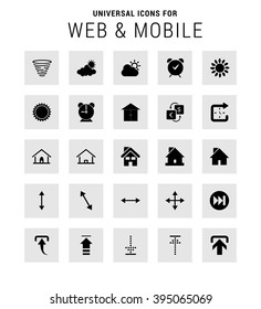 Universal Icon Set. 25 universal icons for website and app. Isolated Elements. flat, solid, mono, monochrome, plain, contemporary style. Vector illustration 