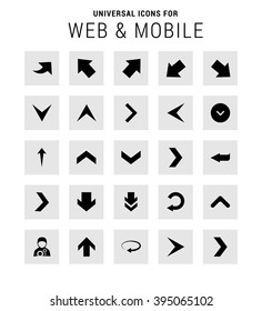 Universal Icon Set. 25 universal icons for website and app. Isolated Elements. flat, solid, mono, monochrome, plain, contemporary style. Vector illustration 