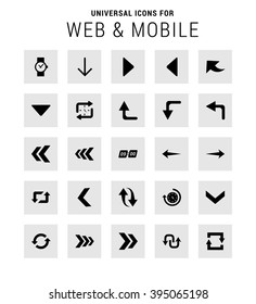 Universal Icon Set. 25 universal icons for website and app. Isolated Elements. flat, solid, mono, monochrome, plain, contemporary style. Vector illustration 