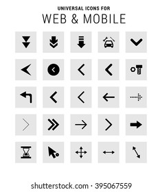 Universal Icon Set. 25 universal icons for website and app. Isolated Elements. flat, solid, mono, monochrome, plain, contemporary style. Vector illustration 