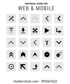 Universal Icon Set. 25 universal icons for website and app. Isolated Elements. flat, solid, mono, monochrome, plain, contemporary style. Vector illustration 