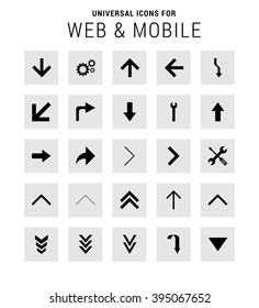 Universal Icon Set. 25 universal icons for website and app. Isolated Elements. flat, solid, mono, monochrome, plain, contemporary style. Vector illustration 
