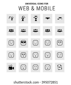 Universal Icon Set. 25 universal icons for website and app. Isolated Elements. flat, solid, mono, monochrome, plain, contemporary style. Vector illustration
