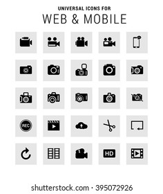 Universal Icon Set. 25 universal icons for website and app. Isolated Elements. flat, solid, mono, monochrome, plain, contemporary style. Vector illustration