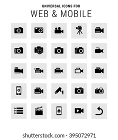 Universal Icon Set. 25 universal icons for website and app. Isolated Elements. flat, solid, mono, monochrome, plain, contemporary style. Vector illustration