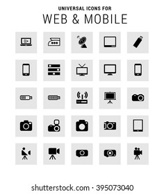 Universal Icon Set. 25 universal icons for website and app. Isolated Elements. flat, solid, mono, monochrome, plain, contemporary style. Vector illustration