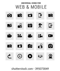 Universal Icon Set. 25 universal icons for website and app. Isolated Elements. flat, solid, mono, monochrome, plain, contemporary style. Vector illustration