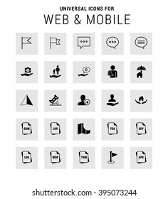 Universal Icon Set. 25 universal icons for website and app. Isolated Elements. flat, solid, mono, monochrome, plain, contemporary style. Vector illustration