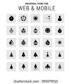 Universal Icon Set. 25 universal icons for website and app. Isolated Elements. flat, solid, mono, monochrome, plain, contemporary style. Vector illustration