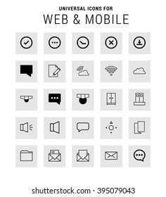 Conjunto de Ícones Universal. 25 ícones universais para site e app. Elementos isolados. plana, sólida, monocromática, simples, estilo contemporâneo. Ilustração vetorial