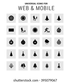Universal Icon Set. 25 universal icons for website and app. Isolated Elements. flat, solid, mono, monochrome, plain, contemporary style. Vector illustration