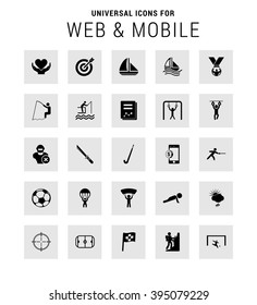 Universal Icon Set. 25 universal icons for website and app. Isolated Elements. flat, solid, mono, monochrome, plain, contemporary style. Vector illustration