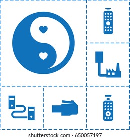 Universal icon. set of 6 universal filled icons such as yin yang, remote control, phone cable, phone connection cable