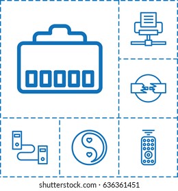 Universal icon. set of 6 universal outline icons such as yin yang, remote control, phone cable, phone connection cable