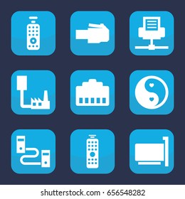 Universal icon. set of 9 filled universal icons such as yin yang, remote control, phone cable, phone connection cable