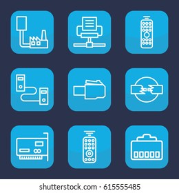 Universal icon. set of 9 outline universal icons such as remote control, phone cable, phone connection cable
