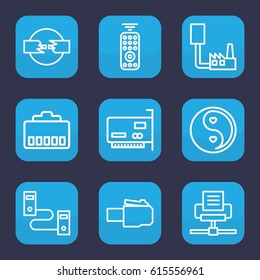 Universal icon. set of 9 outline universal icons such as yin yang, remote control, phone cable, phone connection cable