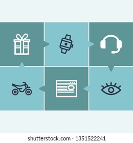 Universal icon set and iot with motorcycle, interface and eye. Present related universal icon vector for web UI logo design.
