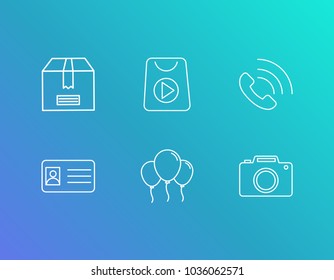 Universal icon set and photo with birthday, id card and finger touch. Box related universal icon vector items for web UI logo design.