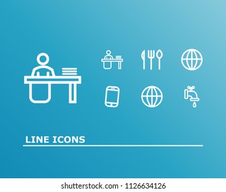 Universal icon set and restaurant with global, website and plumbing. Earth planet related universal icon vector for web UI logo design.