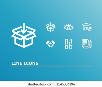 Universal icon set and support with insurance, learn and eye. Lipstick related universal icon vector for web UI logo design.