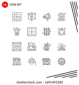 Universal Icon Symbols Group of 16 Modern Outlines of food; text; mail; font; creative Editable Vector Design Elements