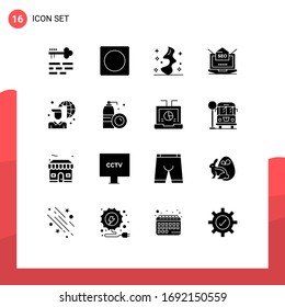 Universal Icon Symbols Group of 16 Modern Solid Glyphs of internet; mail; magic; setting; seo Editable Vector Design Elements