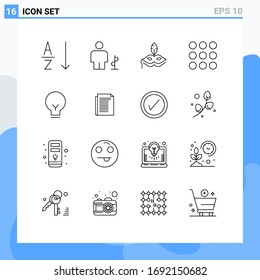 Universal Icon Symbols Group of 16 Modern Outlines of basic; light; mask; dots; creative Editable Vector Design Elements