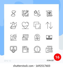 Universal Icon Symbols Group of 16 Modern Outlines of spa; floral essence; canada; press; news Editable Vector Design Elements