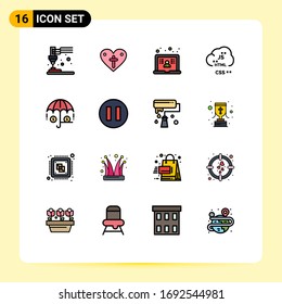 Universal Icon Symbols Group of 16 Modern Flat Color Filled Lines of finance; develop; laptop; coding; cloud Editable Creative Vector Design Elements