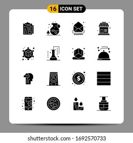Universal Icon Symbols Group of 16 Modern Solid Glyphs of chemical science; cube; letter; sale; shop Editable Vector Design Elements