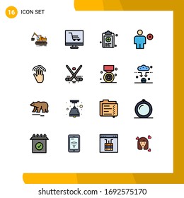 Universal Icon Symbols Group of 16 Modern Flat Color Filled Lines of fingers; human; clipboard; delete; avatar Editable Creative Vector Design Elements
