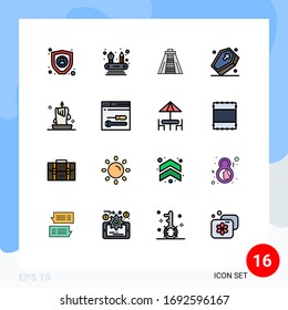 Grupo de símbolos de icono universal de 16 líneas de faros llenas de color plano moderno; cera de vela; monumento; vela; elementos de diseño de vectores creativos editables espeluznantes