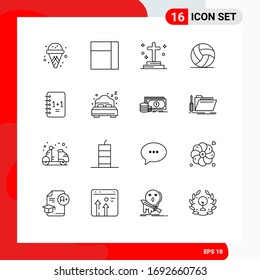 Universal Icon Symbols Group of 16 Modern Outlines of +; notebook; grave; education; game Editable Vector Design Elements
