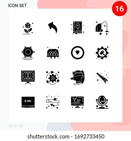 Universal Icon Symbols Group of 16 Modern Solid Glyphs of agriculture; network; guide; digital; equipment Editable Vector Design Elements