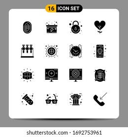 Universal Icon Symbols Group of 16 Modern Solid Glyphs of chemistry; tree; car; like; heart Editable Vector Design Elements