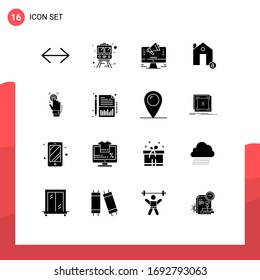 Universal Icon Symbols Group of 16 Modern Solid Glyphs of fingerprint; lock; website; house; buildings Editable Vector Design Elements