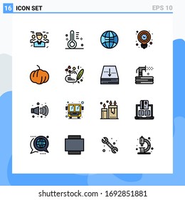 Universal Icon Symbols Group of 16 Modern Flat Color Filled Lines of food; light; temperature; idea; clock Editable Creative Vector Design Elements