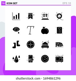 Universal Icon Symbols Group of 16 Modern Solid Glyphs of sad; droop; lab; eye; science Editable Vector Design Elements