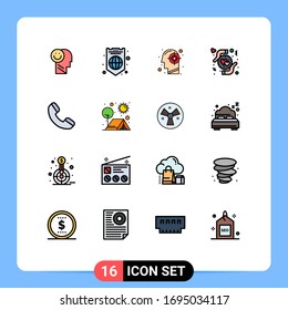 Universal Icon Symbols Group of 16 Modern Flat Color Filled Lines of heart; hands; shield; care; mind Editable Creative Vector Design Elements