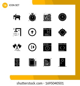 Universal Icon Symbols Group of 16 Modern Solid Glyphs of button; travel; digital advertising; bathroom; time Editable Vector Design Elements