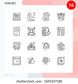 Universal Icon Symbols Group of 16 Modern Outlines of console; roses; app; love; bouquet Editable Vector Design Elements