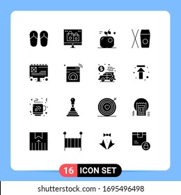 Universal Icon Symbols Group of 16 Modern Solid Glyphs of billboard; ad; apple; food; box Editable Vector Design Elements