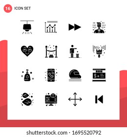 Universal Icon Symbols Group of 16 Modern Solid Glyphs of like; love; forward; heart; programming Editable Vector Design Elements