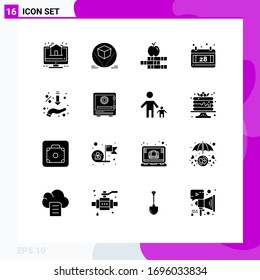 Universal Icon Symbols Group of 16 Modern Solid Glyphs of hand; percent; apple; arrows; date Editable Vector Design Elements