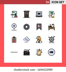 Universal Icon Symbols Group of 16 Modern Flat Color Filled Lines of tax; document; property; watch video; reverse button Editable Creative Vector Design Elements
