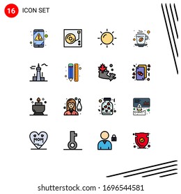 Universal Icon Symbols Group of 16 Modern Flat Color Filled Lines of architecture and city; coffee; holiday; tea; cup Editable Creative Vector Design Elements